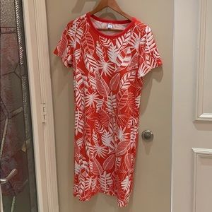 Red orange leafy tshirt dress